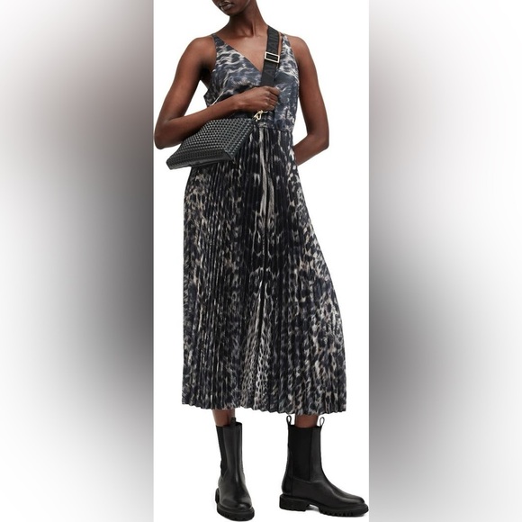 All Saints | Jinx Pleated Midi Dress - Picture 1 of 5